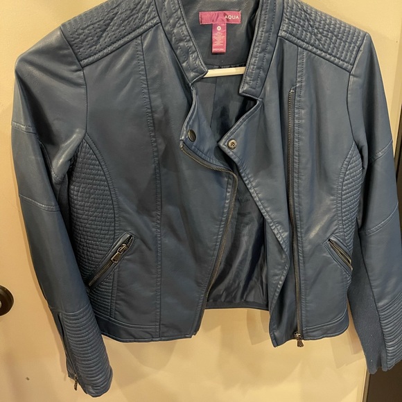 Aqua Jackets & Blazers - Blue leather AQUA jacket